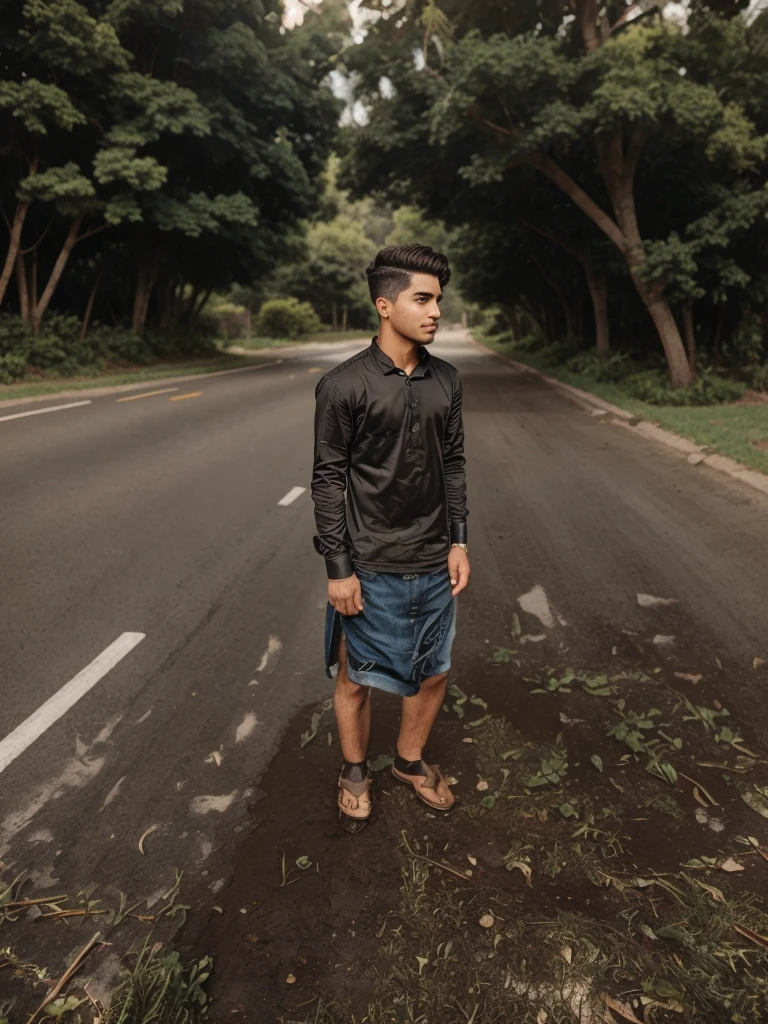 Handsome boy realistic face,ultra realistic, photo in day. Change hairstyle American curly hair style,blac shirt. Punjabi