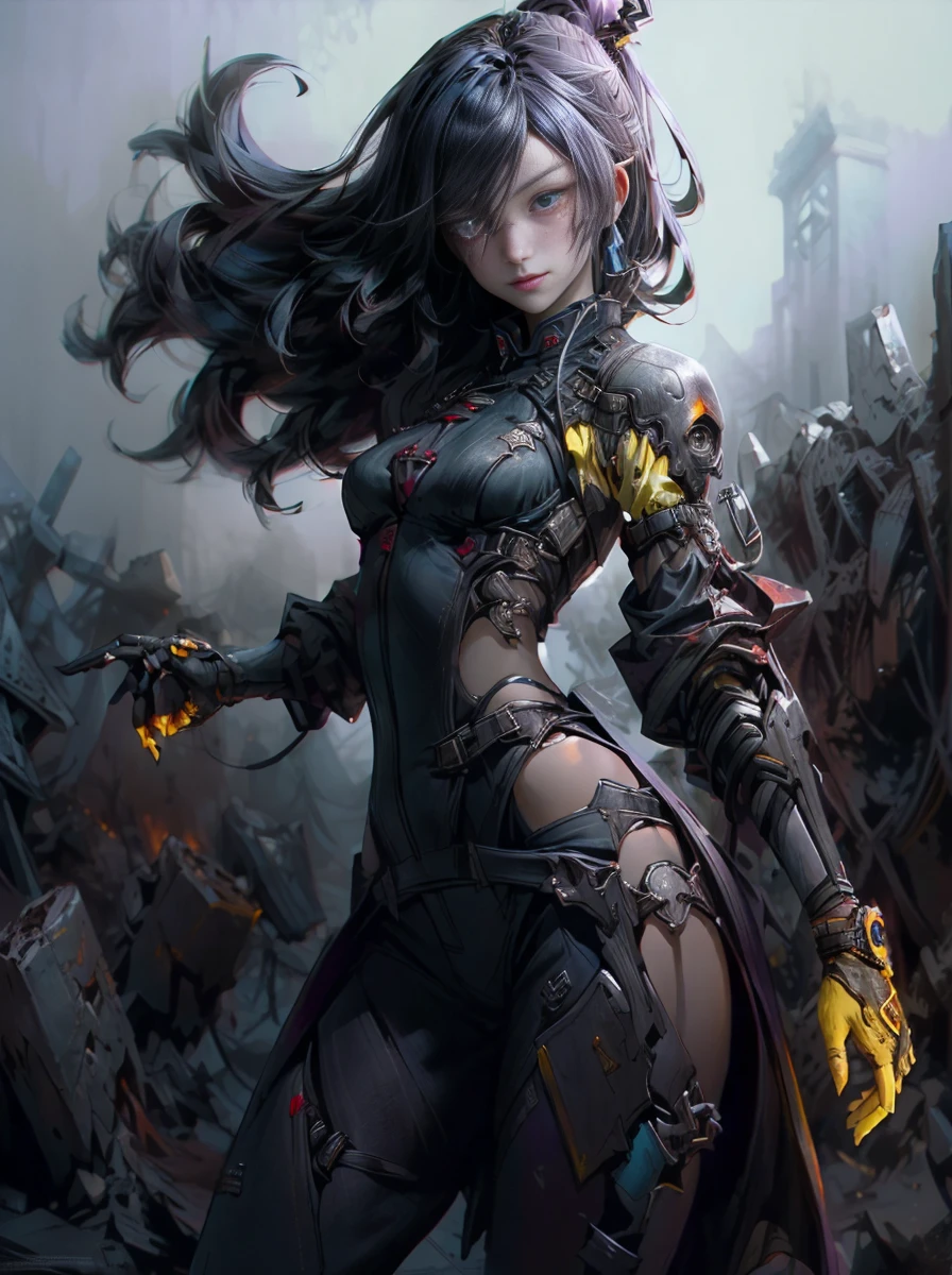 ((plano general, body completo:1.4)), pays attention beautiful woman wearing a Cheongsam:1.5 colores aReddo, greens, yellows ,beautiful ornaments , The Red eyes, dark and torn, ((only 1 dark and malevolent woman from the underworld evil smile, squinted eyes:1.3)), body,hermoso body musculoso, fierce expression, holding a gun, (colors in your clothes, warm, yellow, Violet: 1.3), standing on a desolate field, dramatic lighting, intense shadows, sandy texture , high contrast, vibrant colors, dynamic pose, powerful posture, rough background, explosive atmosphere, dystopian theme, surreal elements, digitally painted illustration, high definition resolution, intricate details, dramatic composition, avant-garde and chaotic brushstrokes, Gothic style, intense emotions, Scale epic, raw and gritty feeling, Captivating and provocative works of art, Black hair. Detailed body, detailed hands