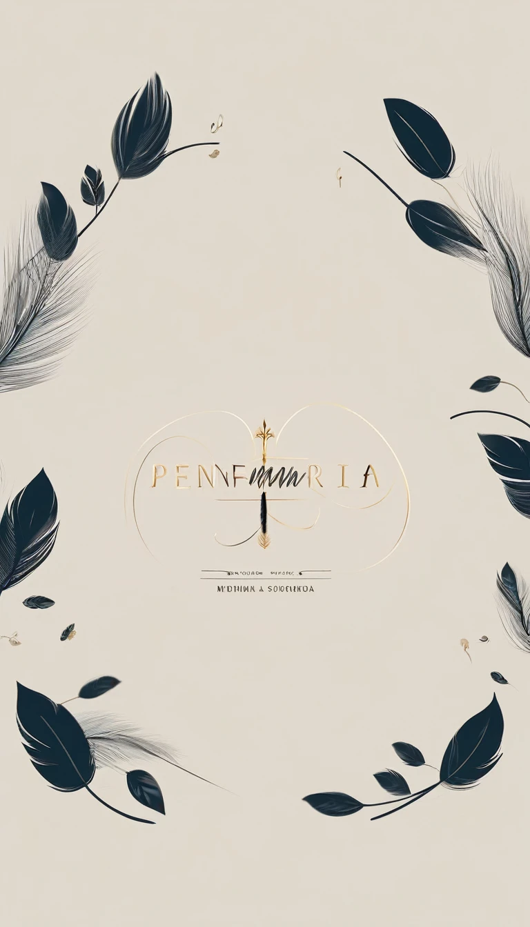 A minimal, modern, simple, cinematic logo design for the brand “Penamemoria". The logo design must be a simple boy and a feather. The logo must convey a sense of music, stories and dreams. Logo design impressed on a book cover. Minimalistic logo