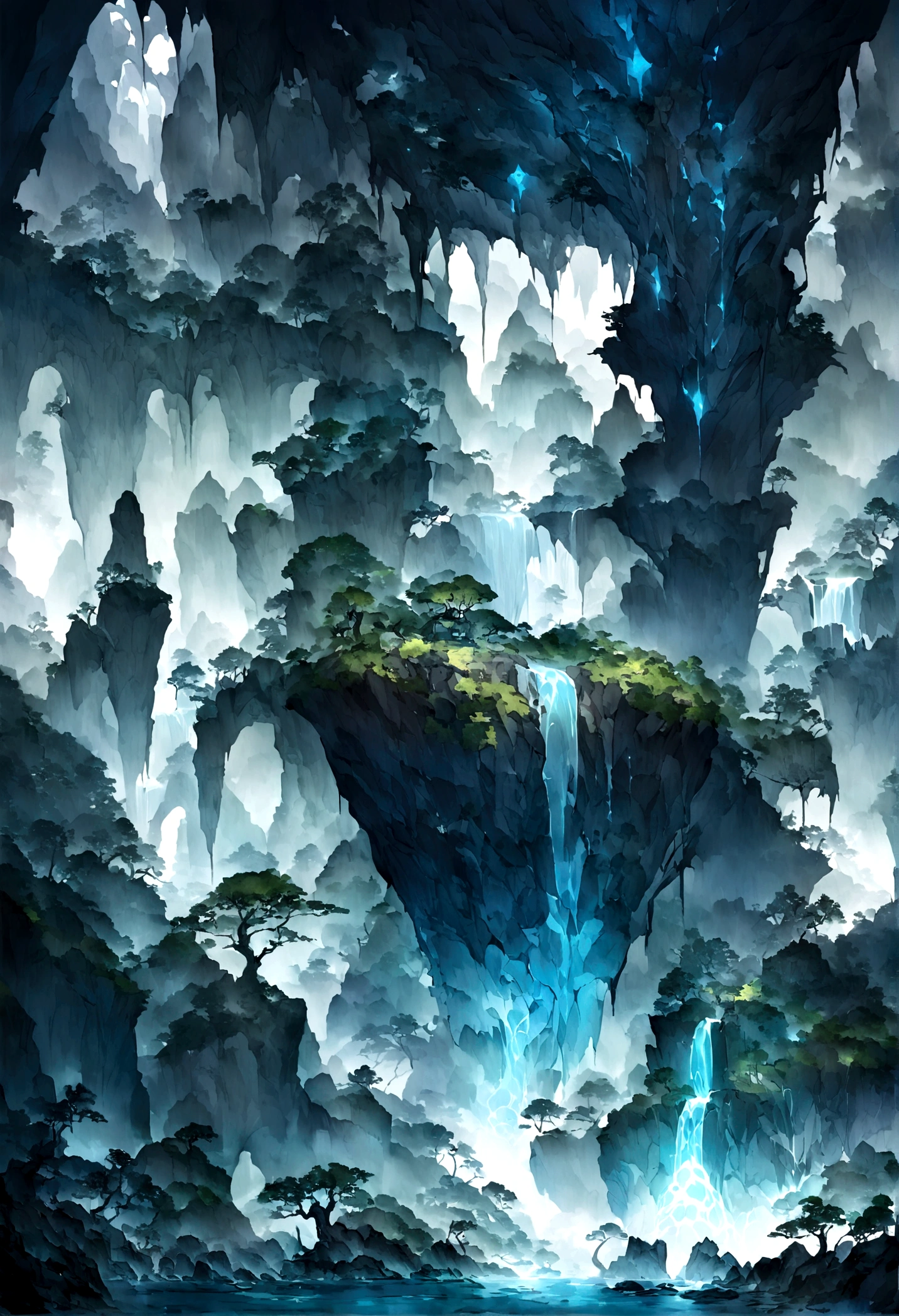 ((Chinese style，Immortal World，Xianxia World))，Mountain，Mist，(((Cave，)))mystery