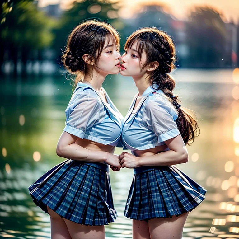 SFW, ((David Hamilton:1.37, White and vivid colors))、Extremely Detailed (Tiny Oppai- Twins:1.37)、{(Dynamic-angle)|(from side)|(from back)|((from below:1.2))}、{(((Kissing face to face:1.41) Against the Nipples to Nipples Pressing hard))| (Standing Full Body:1.2) | ZoomedOut }、{(Floating hair with Strong wind)|(Ass focus)|French Braid|bun}、8K best quality、((Masterpiece:1.2、Photo-realistic:1.4)), { kodachrome | realistic | photorealistic | RAW } BREAK
((Detailed KAWAII Face、Detailed Radiant PearlSkin) with Transparency)、Smooth shading、(SoftFocus BokeH)、Soft Lighting、((school uniform with white Thongs))、{Flowers|Flower wreath|smile|Joyful|Pleasuring|Different types of hair colors}、{(Light Particles:1.2)|(Lens Flare)|(Luminescent Particles:0.6)}、{(((Just a heads above the Lake))) |Sparkling Lake surface|Splashing water|Before dawn|magic hour|morning glow|foggy|Haze|Colored Horizon}、{ThighGap | Whole Body proportions and all limbs are anatomically accurate | hidden hands | PUNIPUNI } .