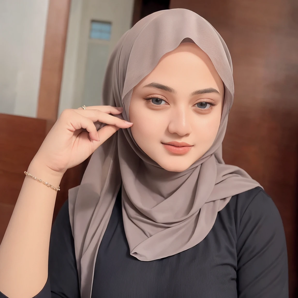 (((masterpiece)))beautiful woman age 20, wearing a hijab with glass, dressed white politely as a Muslim woman and wearing accessories, neat, elegant, perfect body, background city, full body, perfect face, perfect finger, very detail, all perfect, pose model, best Quality, 4k, super detail