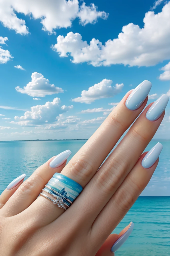Perfect nails for any occasion captured in an artistic and eye-catching sky blue canvas