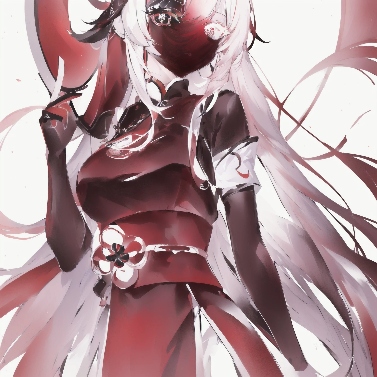 Anime girl with long white hair and red and black clothing, White-haired deity, Onmyoji detailed art, Onmyoji portrait, Onmyoji, best anime 4k konachan wallpaper, Cute anime girl in a beautiful skirt, Anime style 4K, Anime girl in black dress, anime art wallpaper 8 k, Azur route style, Anime Goddess