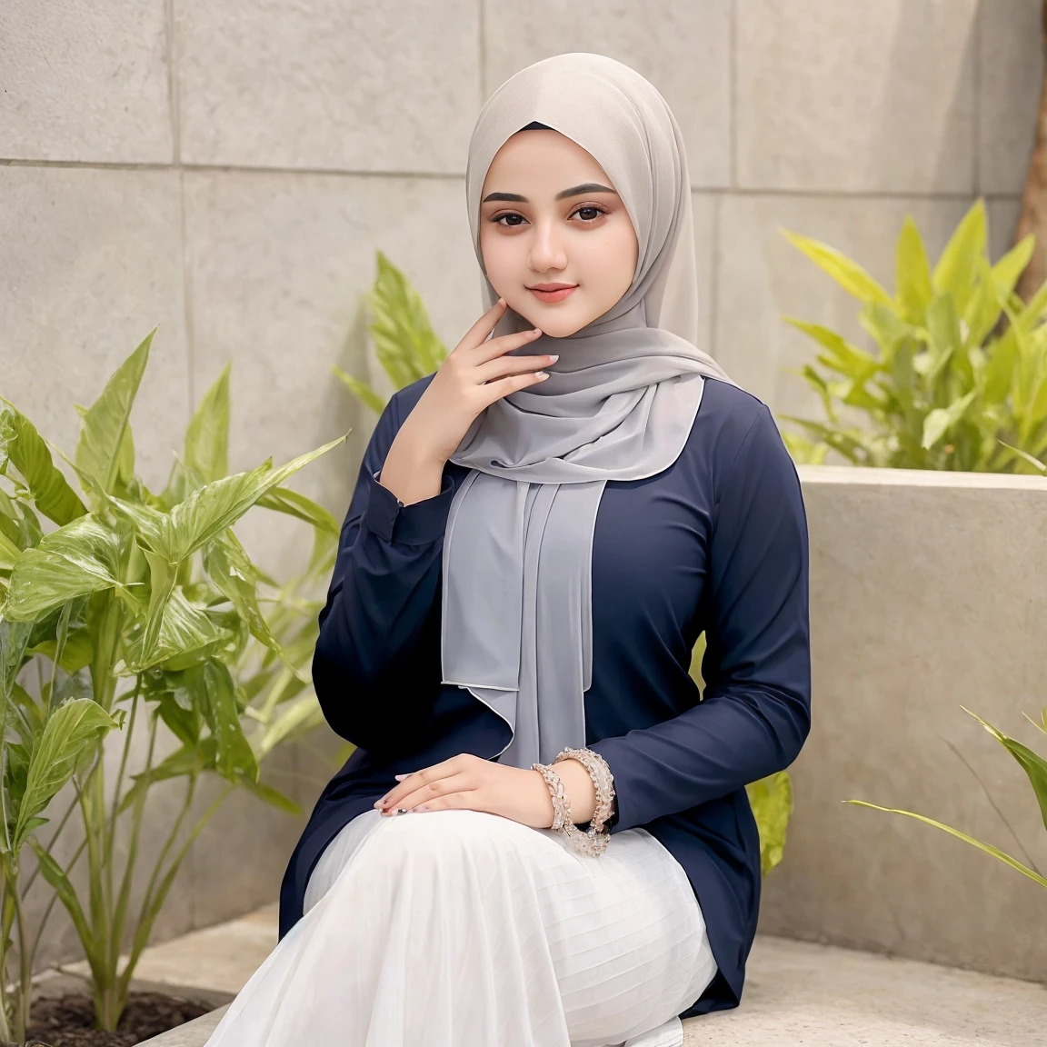 (((masterpiece)))beautiful woman age 20, wearing a hijab with glass, dressed white politely as a Muslim woman and wearing accessories, neat, elegant, perfect body, background city, full body, perfect face, perfect finger, very detail, all perfect, pose model, best Quality, 4k, super detail