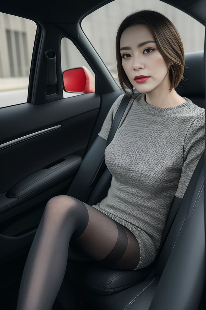 A woman sitting in a car，On his leg is a bag, Legs occupy your perspective, 🤬 🤮 💕 🎀, sitting in her car, Legs show, drive, [ Photo-realistic ]!!, ergonomic, pantyhose, 4 liters, Wear knee socks, Women&#39;s Gigachad, Right-hand drive, Ha 12.0, Tirkish 24 year old woman wearing black loose t-shirt, Short sleeve, Basic crewneck、(Photo real:1.4, Bouncy medium breasts, Very detailed Teal&#39;c beauty 1girl in、(Bright Lights:1.2)、(quality improvement:1.4)、
(Top quality real texture skin:1.4)、

(Mood improves body lines:1.1)、(Improve skin texture:1.1)