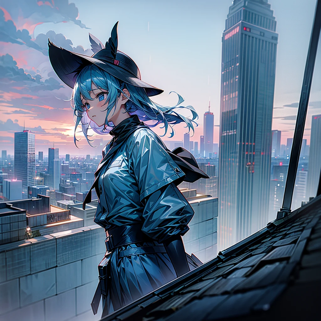 the girl rooftop buiding sky rainy season