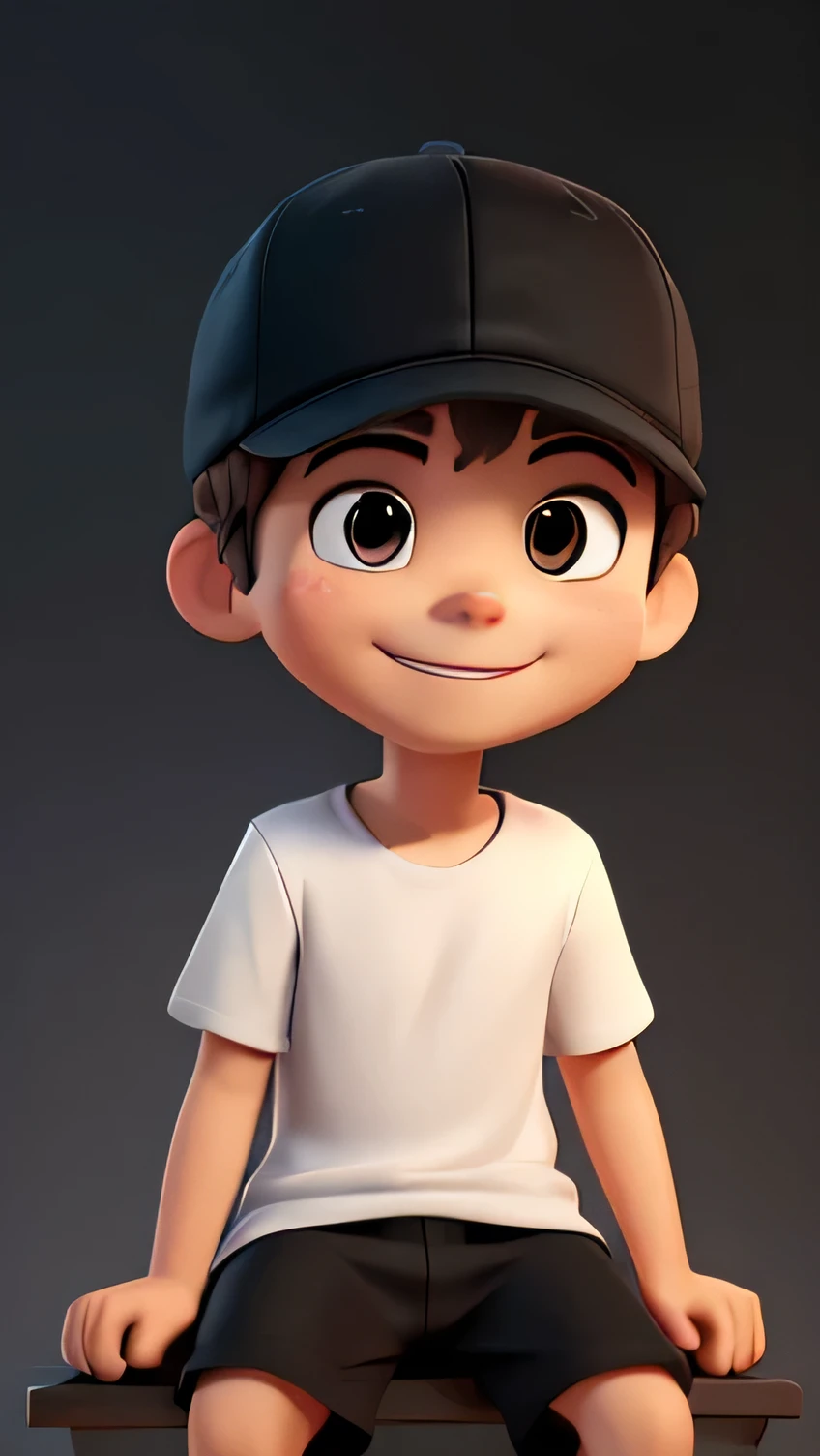 He is wearing a plain white T-shirt and a black cap,Plain black cap,A simple white t-shirt,Simple black cap,tall,A completely plain white T-shirt and a black cap,good looking,Big eyes,Japanese,Baseball Cap,Small Nose,good looking,tall,Looking at the camera from the front,(Background blur) (Highest quality) (Detailed skin) (Detailed Texture) (8K) (clay) (Cinema Lighting) ,Sitting on a chair and exposing the upper half of my body、He is the leader of the class、Is giving a presentation、Able to work、Presentation Venue、Be confident、Eyes are also smiling、leadership、smile、Close-up Character, Character pose、明るいsmile、Ambient lighting、A little dark studio、Spotlight