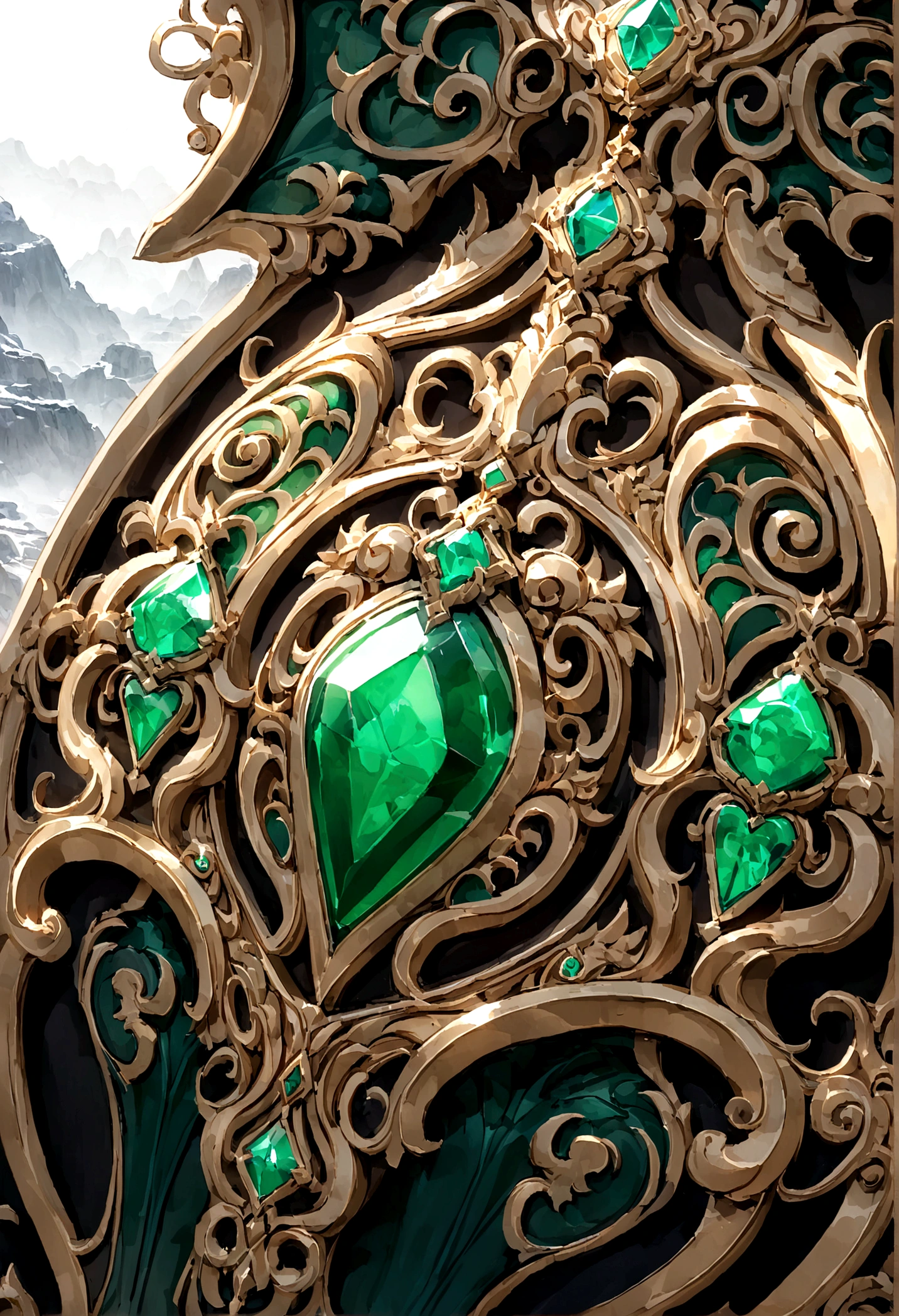 ((Chinese style,Immortal World,Xianxia World)),Mountain,Mist,(((Cave,)))mystery,Huge jade pendant,,nobody,Close-up,Chinese style!!