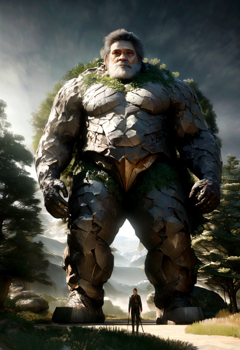 Giant, 楽山大仏のRealistic描写, Seamlessly blending with nature, Surrealism, Super detailed, Realistic:1.37, 3D Rendering, Cinema Lighting, Divine Light, 超High resolution, masterpiece:1.2, Textured skin, Highest quality, High resolution