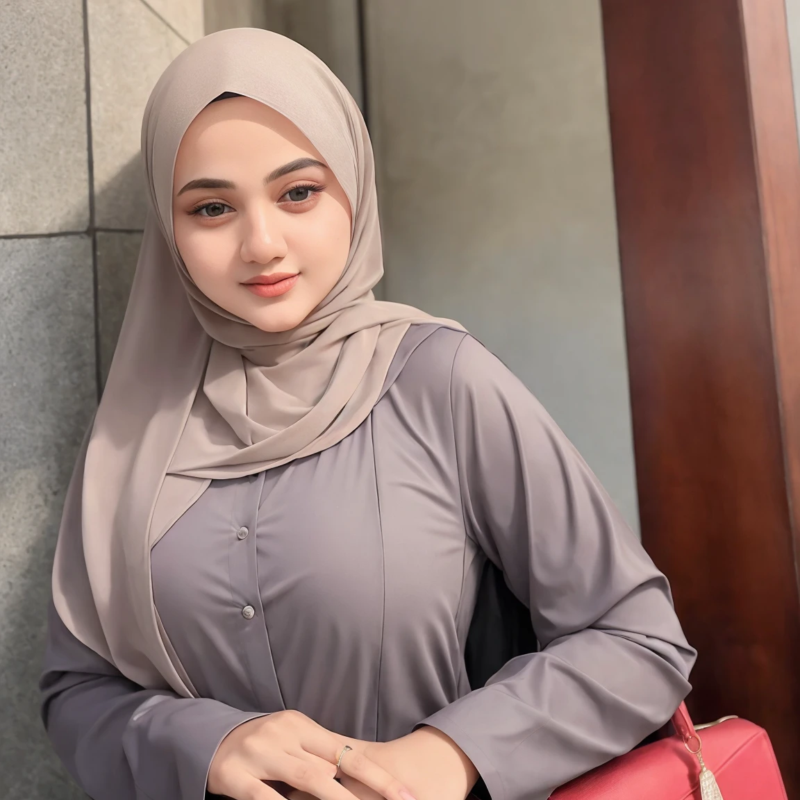 (((masterpiece)))beautiful woman age 20, wearing a hijab with glass, dressed white politely as a Muslim woman and wearing accessories, neat, elegant, perfect body, background city, full body, perfect face, perfect finger, very detail, all perfect, pose model, best Quality, 4k, super detail