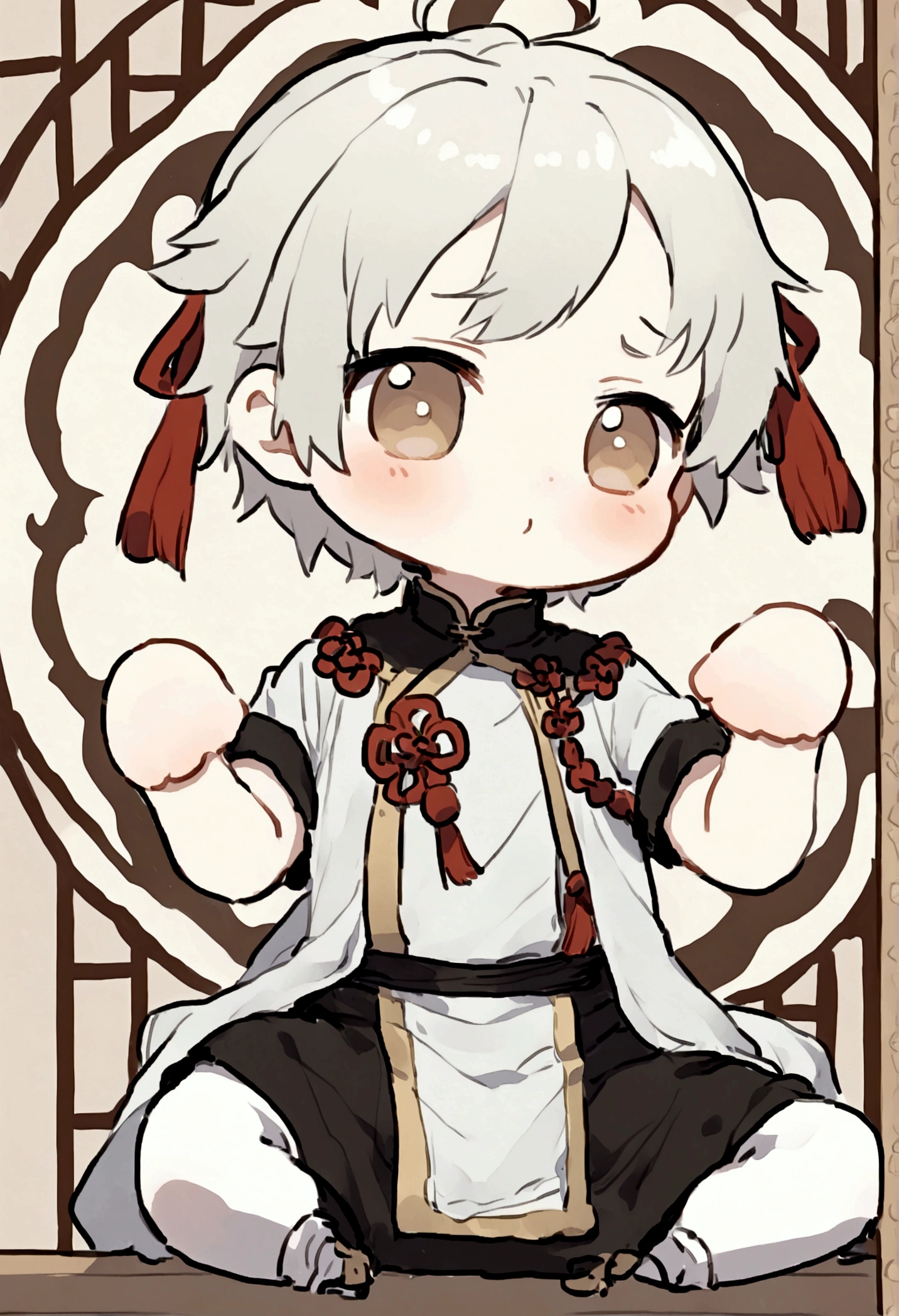 ((Chinese style,Immortal World,Xianxia World)),Mountain,Mist,(((Cave,)))mystery,A cute little boy,((Worn clothes)),Light-colored clothing,Chinese style,Xiuxian style