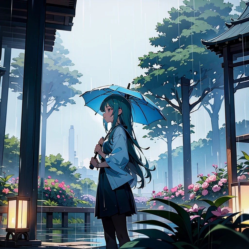 the girl garden sky rainy season