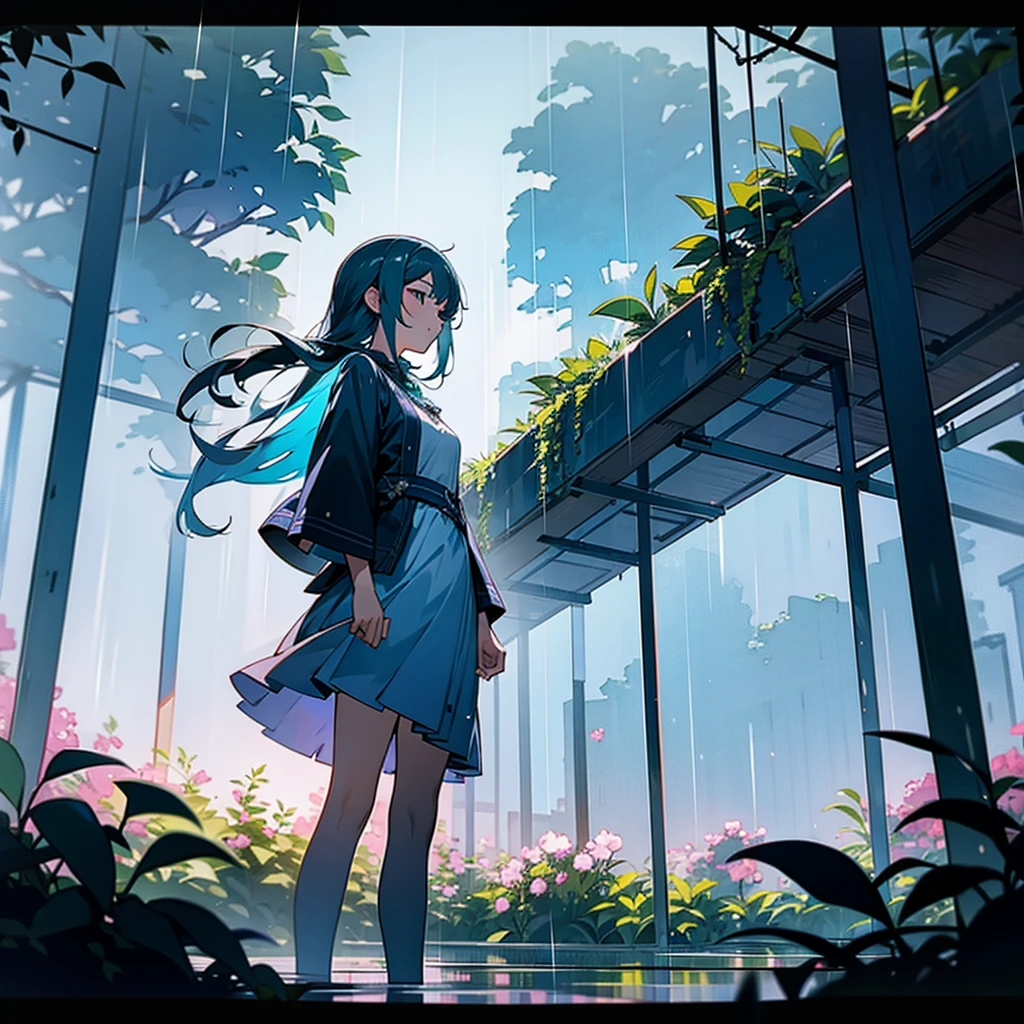 the girl garden sky rainy season