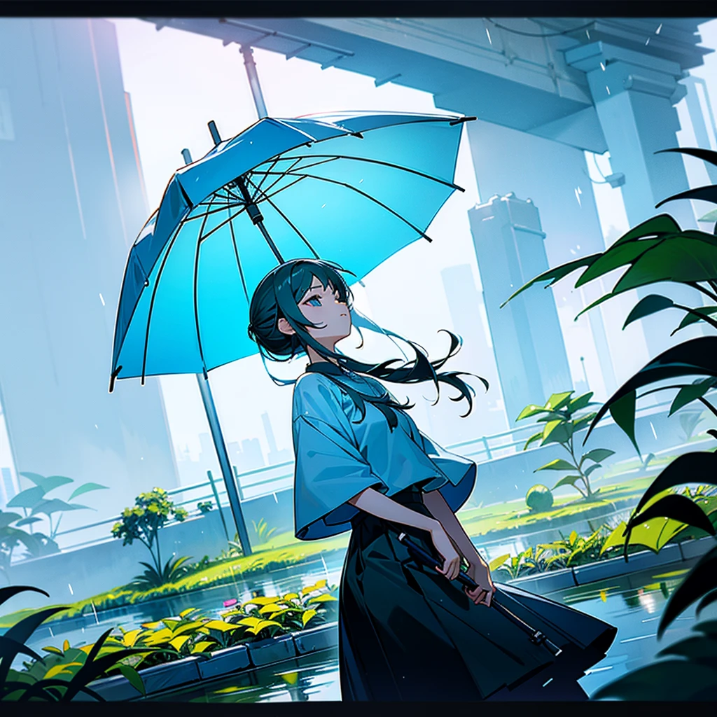 the girl garden sky rainy season