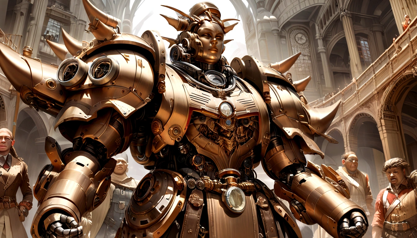 Huge mechanical Buddha statue，enthusiastic crowd，The Bible shines in the sky，Steampunk Style，Ultra-fine，8K，Masterpieces，Mechanical depiction with attention to detail，OC Renderer，Ultra-photorealism