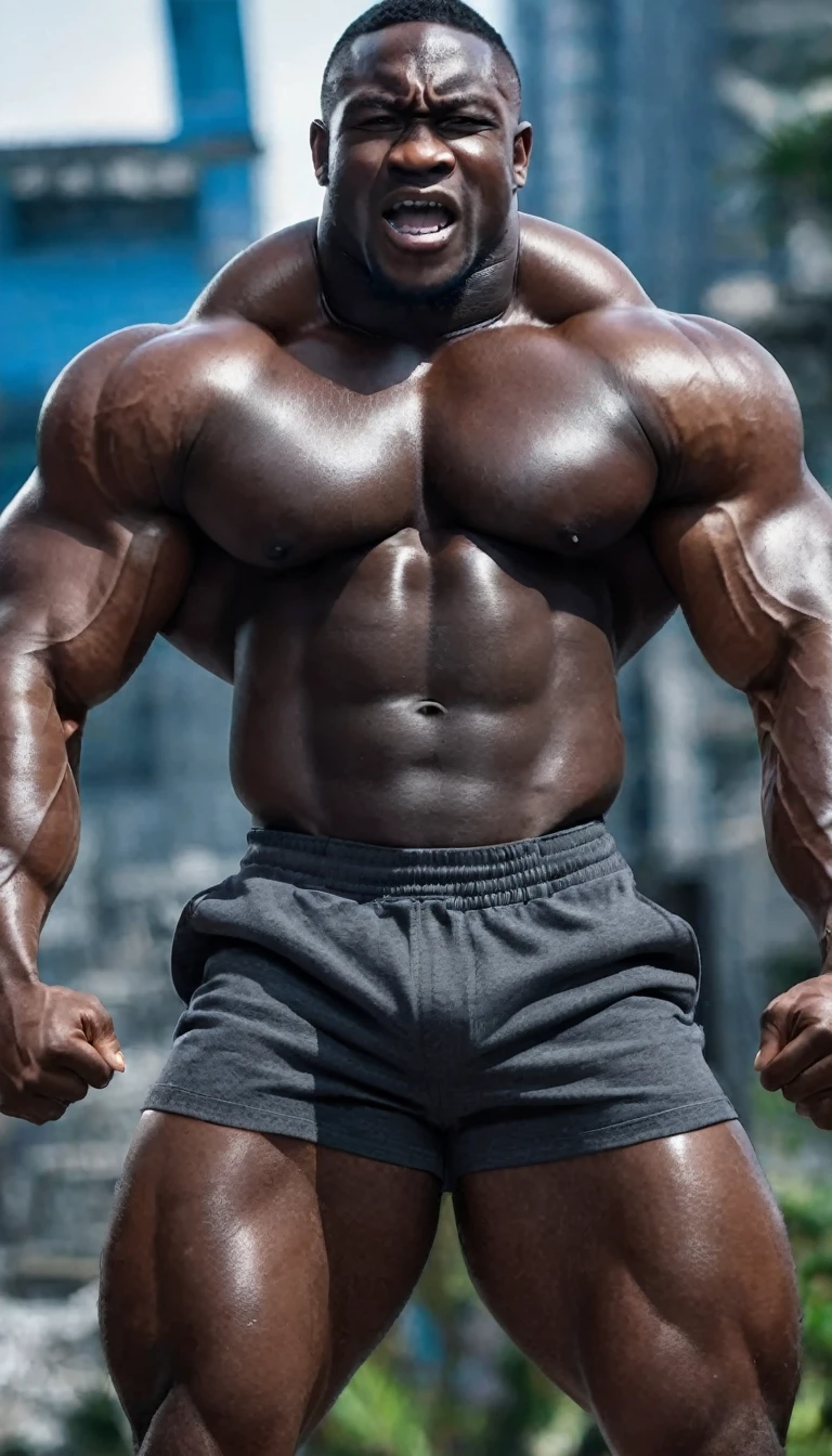 Very Black sunburn skin Nigeria,Bodybuilding Poses、(penisを見せる:2.4)Very Big Bodybuilder muscle man,(Stick your ass out here:1.5)Developed muscles、Sit on the ground、Hidetada yamagishi,yo,,no body hair,naked,Very bulky Big underboobs, Skin with visible veins, medium length hair,A cinematic scene unfolds in 8k resolution, where in brig,(Gorilla-like face:0.5),Big Nose,(big penis:0.7)(Thick penis:0.7)(elect penis:1.4)(Detailed elect penis shape:1.4)nsfw、