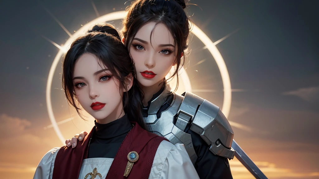 ,A man,saints,There is a halo behind it,sacred,Correct proportions,Facial details,Swordsman,High Ponytail Hairstyle,Neck details,Adam's apple,Blue Suit,joke,Blue robe,Clothing details,transfer,Long sleeve,Game quality,fencing,Ray Tracing,Ray Tracing,Delicate glow,CG Rendering,Hair details,Black long hair,blue eyes,Handsome,Handsome,(Youthful feeling),The costumes are complicated,Perfect composition,Refinement,high quality,More detailed information,Lots of details,Complex background,Sense of atmosphere,