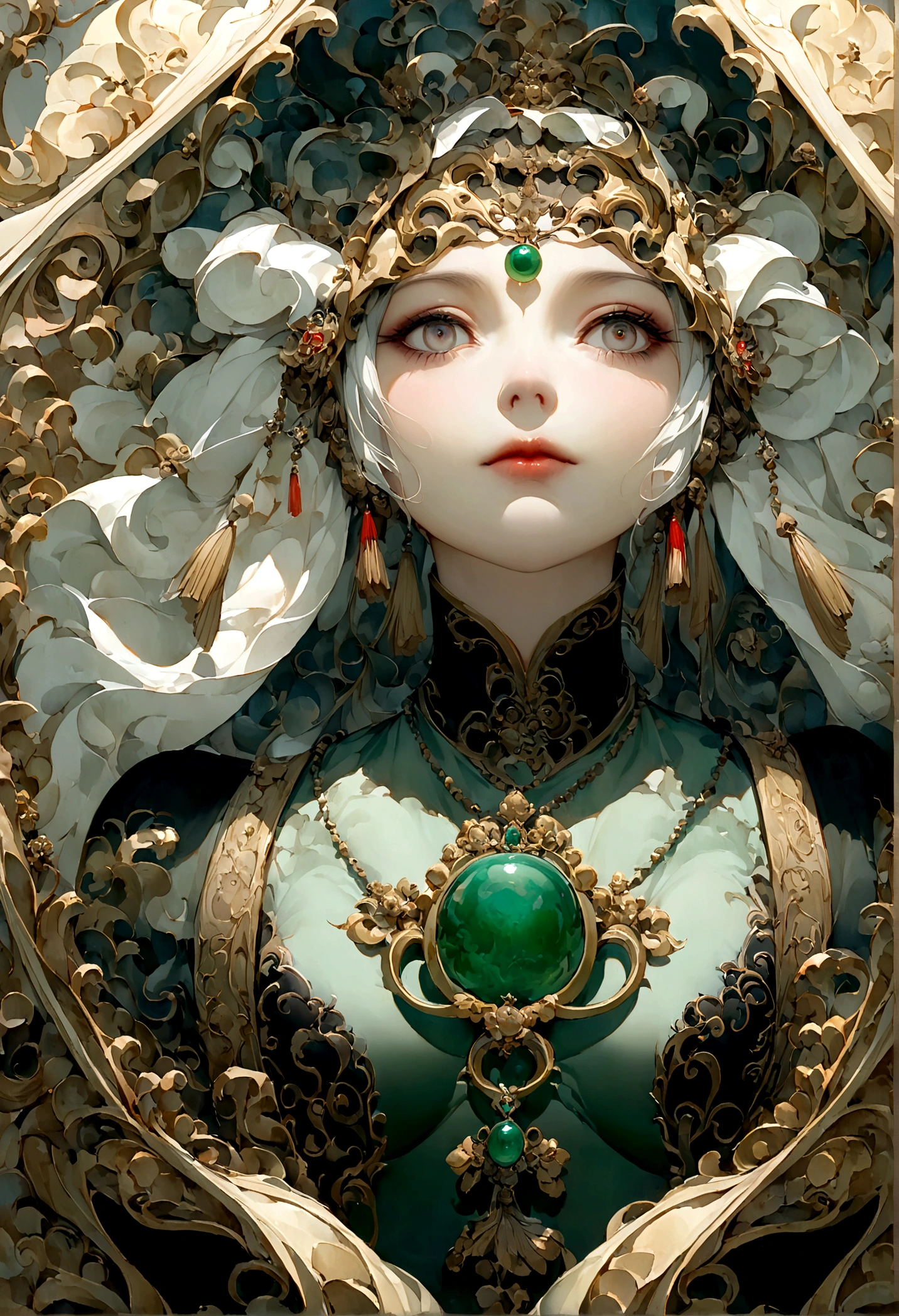 ((Chinese style,Immortal World,Xianxia World)),Mountain,Mist,(((Cave,)))mystery,Huge jade pendant,nobody,Close-up,((Chinese style))