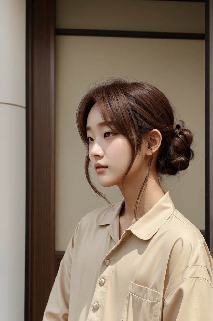 Woonwoo kpop: Woonwoo has long, brown hair that he often keeps down or ties in a loose bun, and his eyes are a gentle brown. He has a soft and delicate features, and his fashion sense is more on the casual and comfortable side.