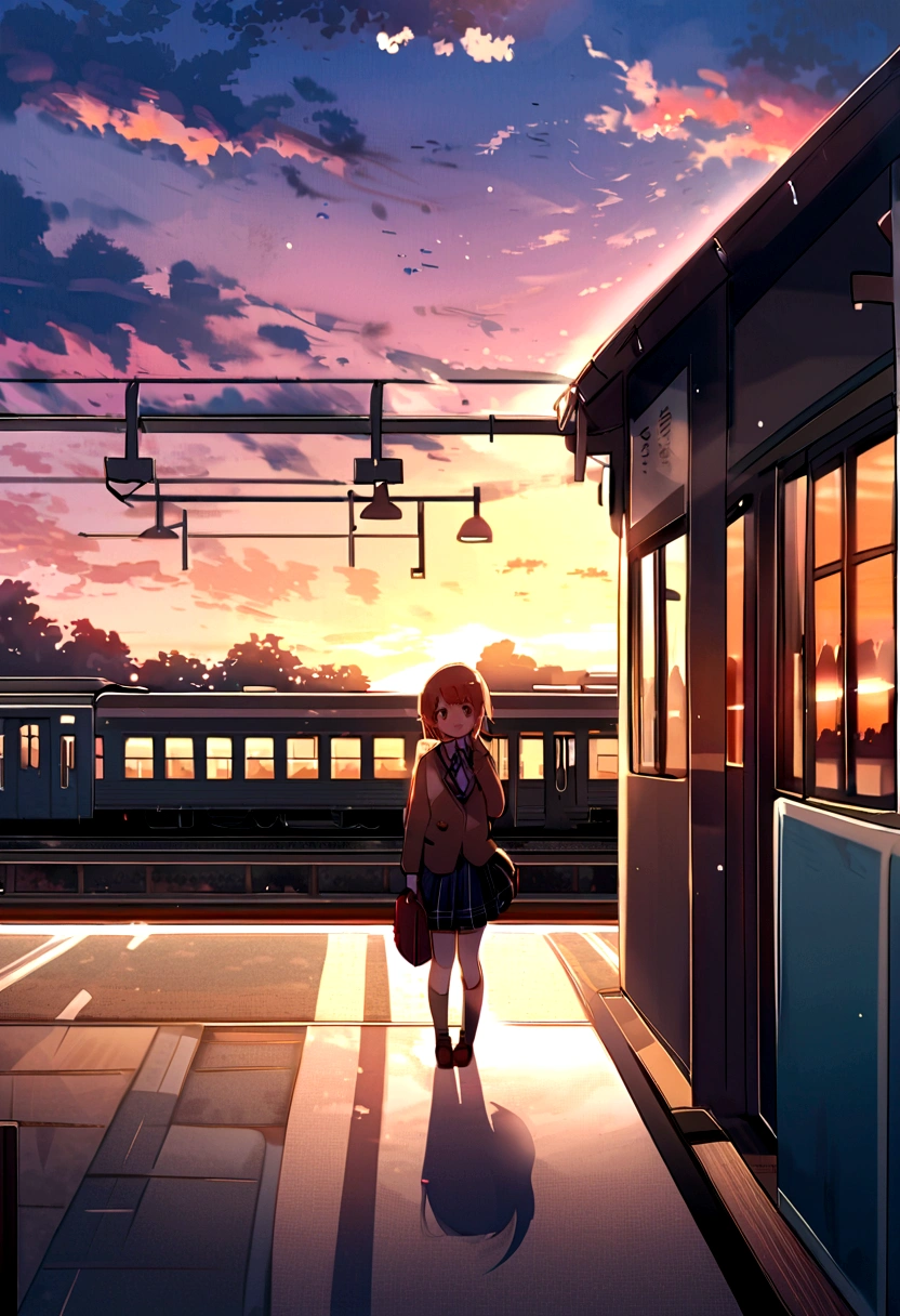 School Days, kotonoha, makoto, sekai, in the train station, sunset, outcast