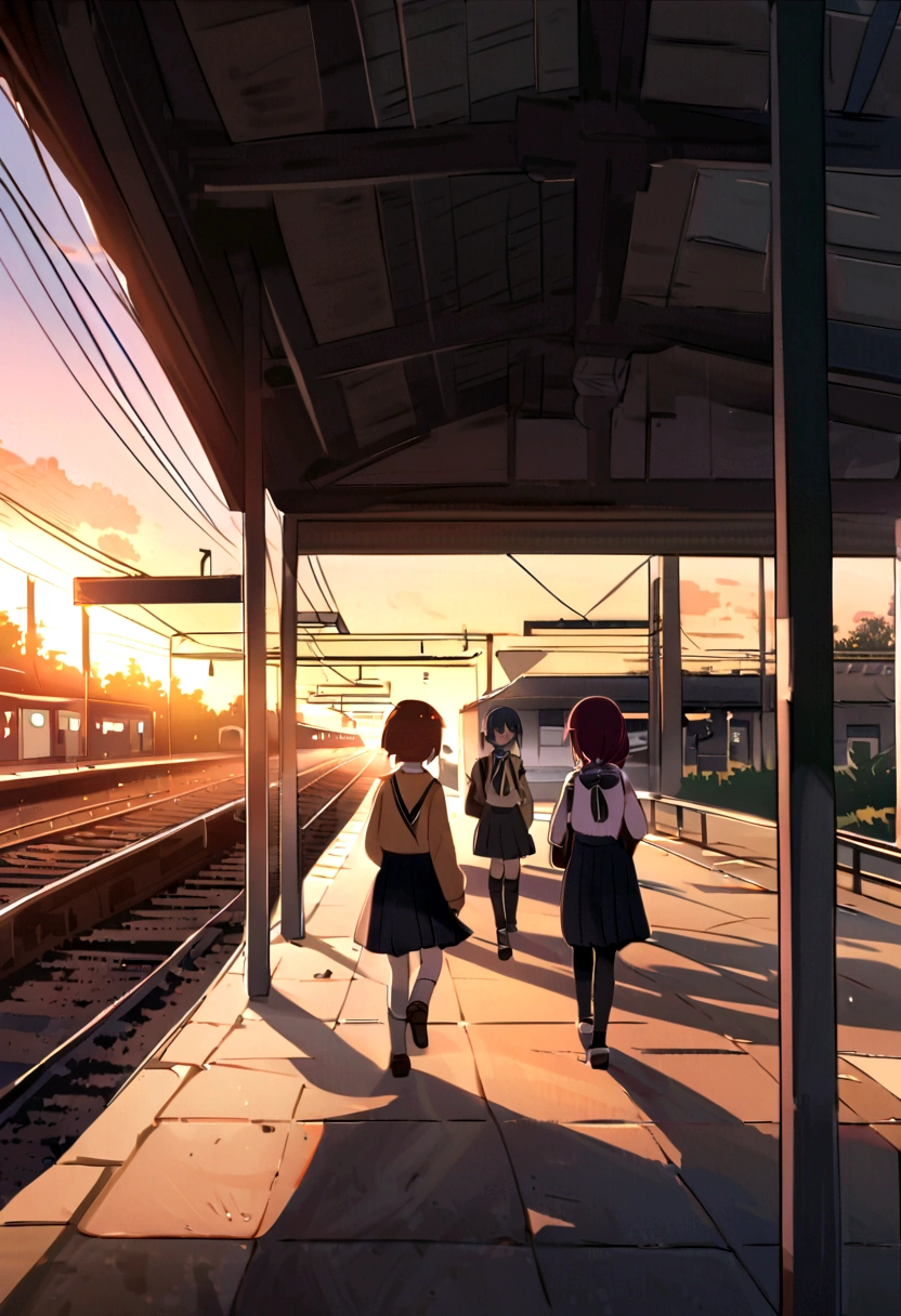 School Days, kotonoha, makoto, sekai, in the train station, sunset, outcast