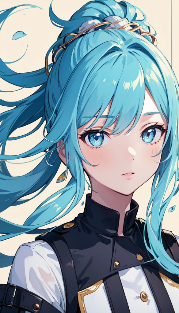 (masterpiece), (best quality), (ultra detailed),(disheveled hair),(illustration), (1girl), (Fashionable clothing), standing, Fashion model, looking at viewer, (interview), (simple background),beautiful detailed eyes, delicate beautiful face, Floating,(high saturation),(colorful splashes),colorful bubble,(shining), focus on face, ponytail, kamisato ayaka, light blue hair, bangs, hair ring, floating flowers, floating hairs, (shining), best lighting, best shadow,