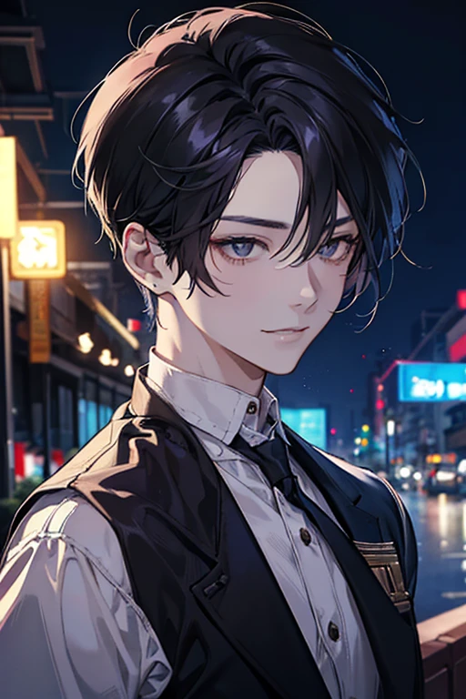 high quality,One boy, Selfie,Selfie,In the midst of the bustling streets,View Viewer, Black Hair,Center Parting,Korean cool guy,White shirt,Black skinny pants,smile, Close your mouth,alone,Natural pose,bracelet,He resembles the idol Cha Eun-woo,Korean Style,Korean,かっこいいKorean,handsome,Earrings,Depth of written boundary