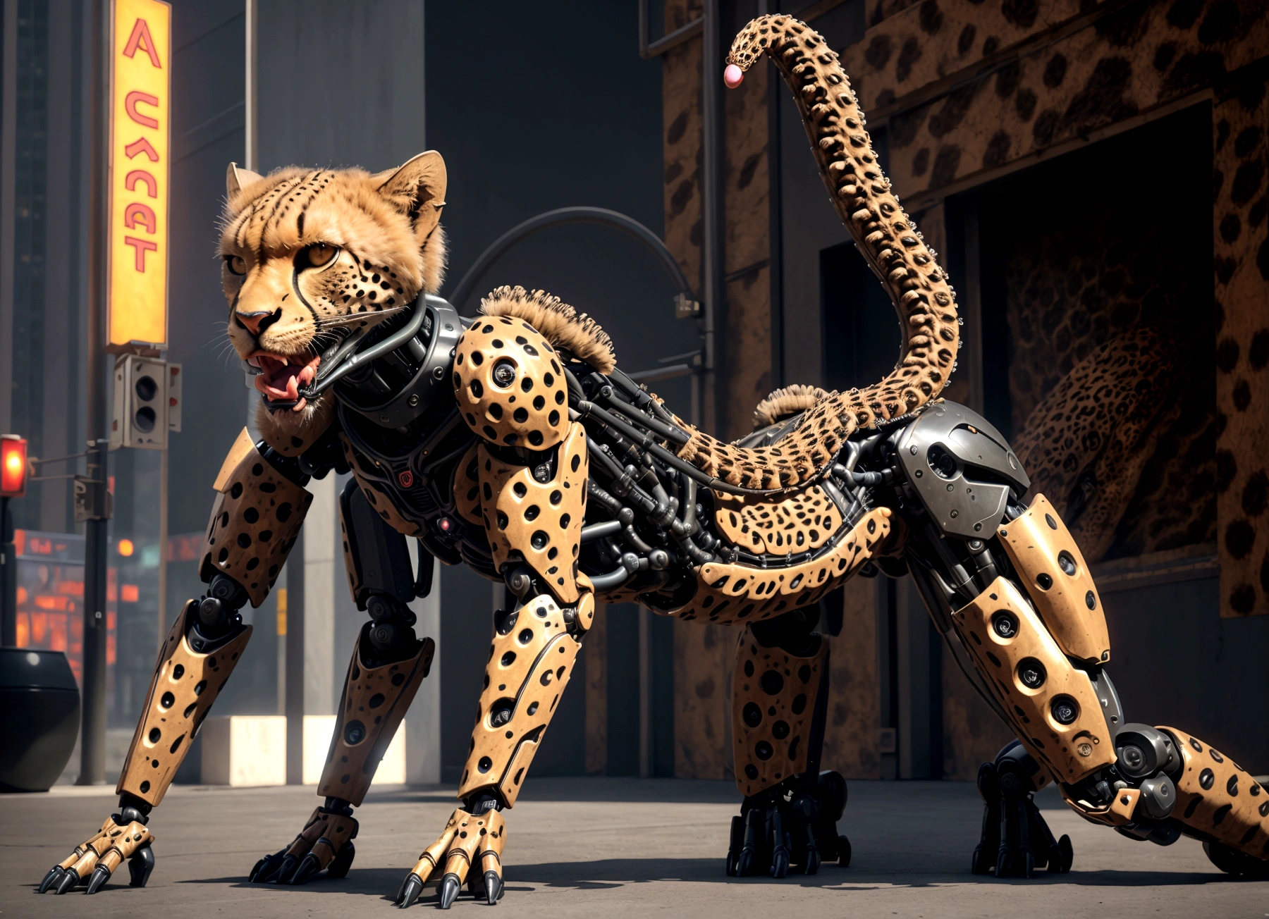 a humanoid transformer robot in cheetah mode, cheetah beast mode (curious look on face, extending many mechanical tentacle penises), restraining a startled naked woman and probing her (mouth pussy and anus) with curiosity and enthusiasm, downtown new york, (best quality,4k,8k,highres,masterpiece:1.2),ultra-detailed,(realistic,photorealistic,photo-realistic:1.37),concept art,highly detailed, 8k, photorealistic, cinematic lighting, vibrant colors, dramatic pose, hyperrealistic, intricate details, cinematic composition