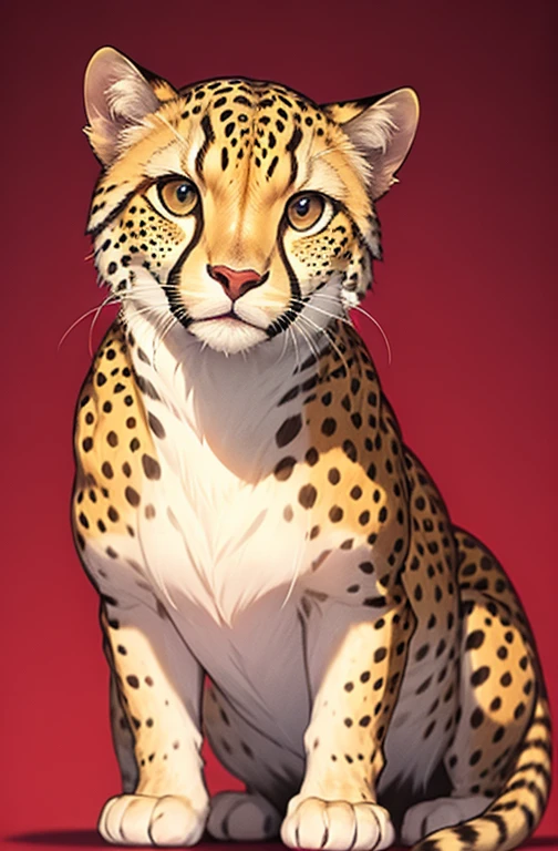Furry, Anthro, Female, E621, Cheetah, Small curves, Front view, Small ass, Hands behind back, Small breasts, Simple image background, by Anne Packard
