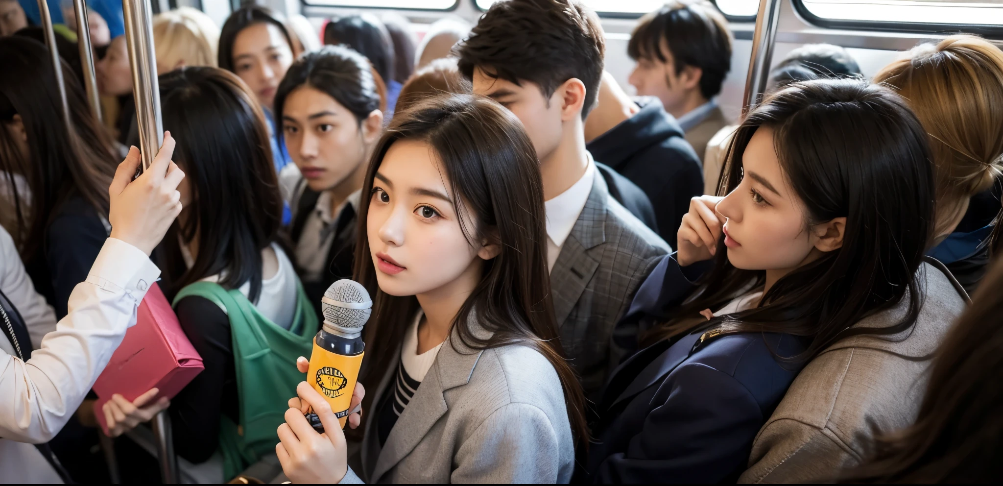 High school girl on a crowded train