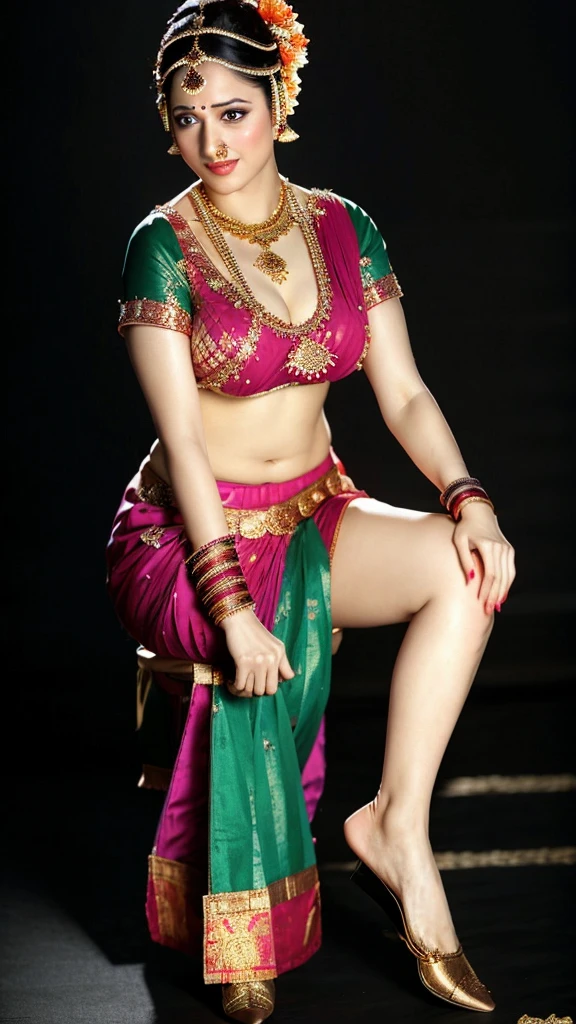 (masterpiece, best quality:1.2), 1girl, solo, Indian folk dress, traditional dress , full body , big boobs , deep cleavage , naval , nude