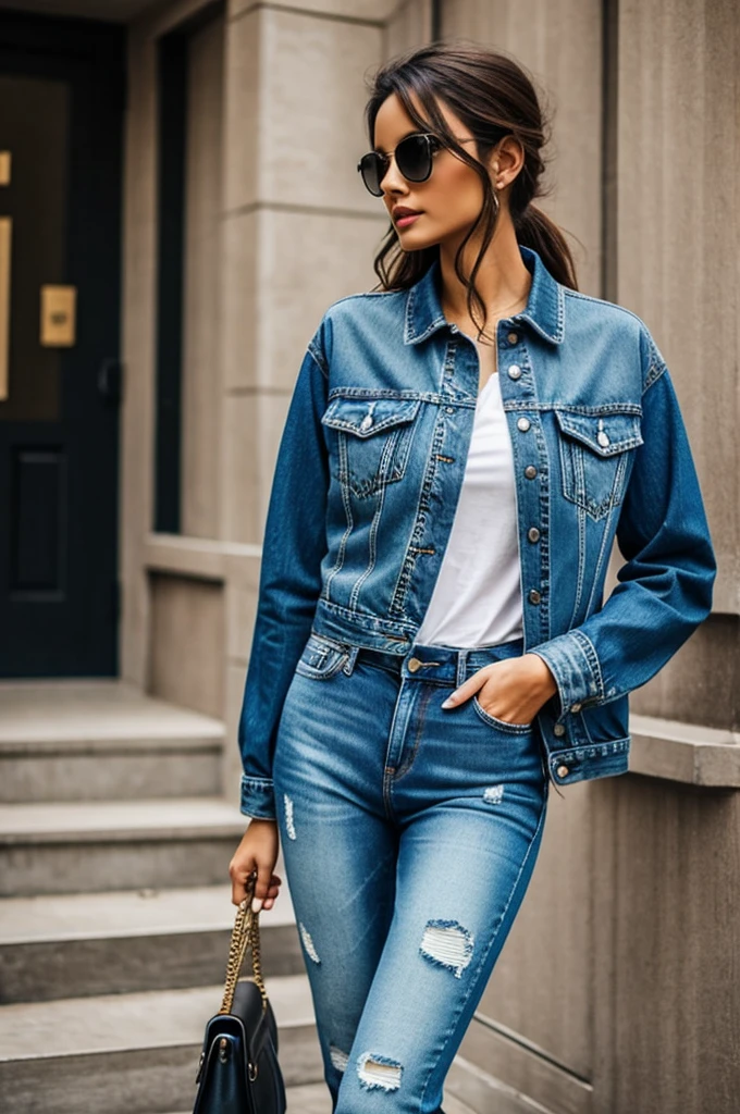 A beautiful woman wearing denim fashion 
