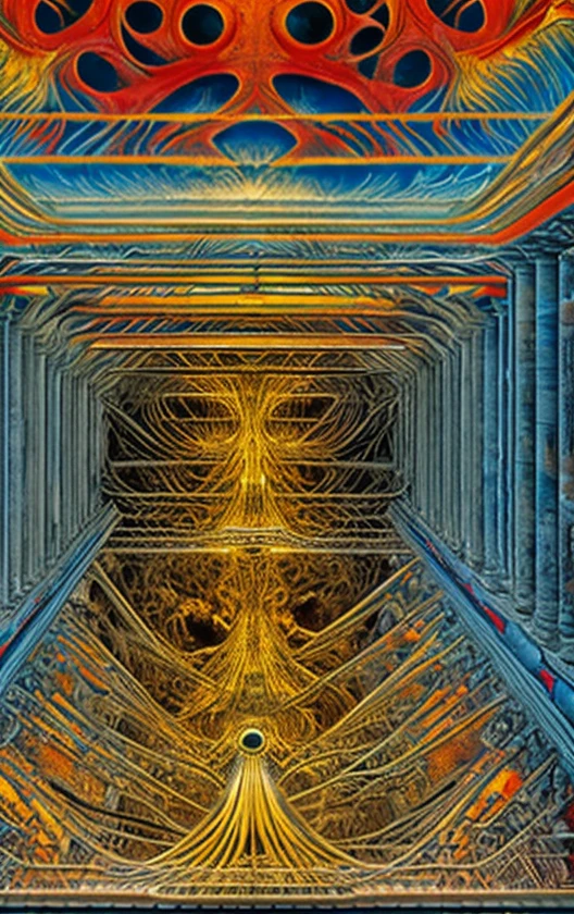 A huge deep abyss made of black stone, incandescent magma, phosphorescent radioactive mineral, gates to hell, it ends in the bottom with a living organic obscurity, abysssanctum, procreation of the wicked, synthetic grotesque,highly detailed, 4k resolution, masterpiece, 3d modelling,digital art,Klee art