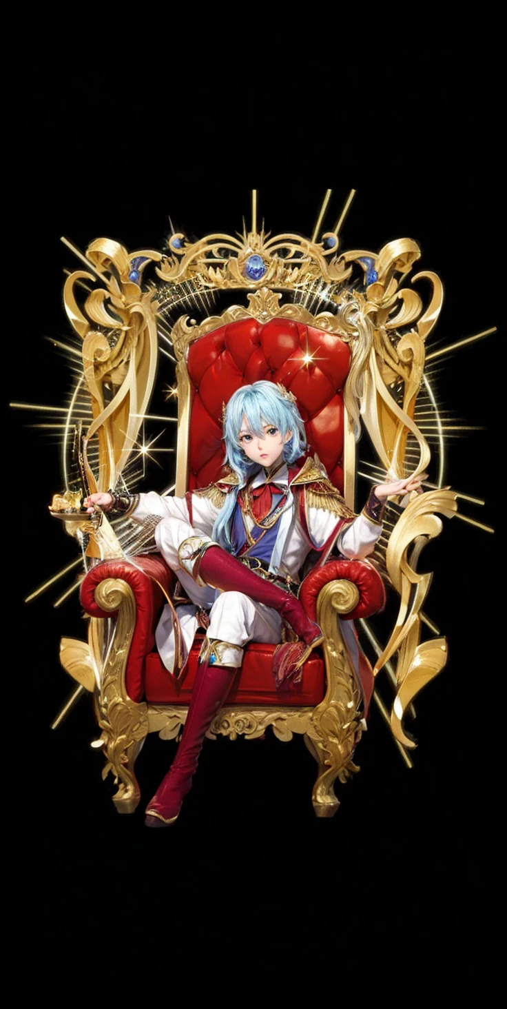 High resolution, more professional, 4k, background, ،Male, anime, character, action, king of a kingdom on a throne