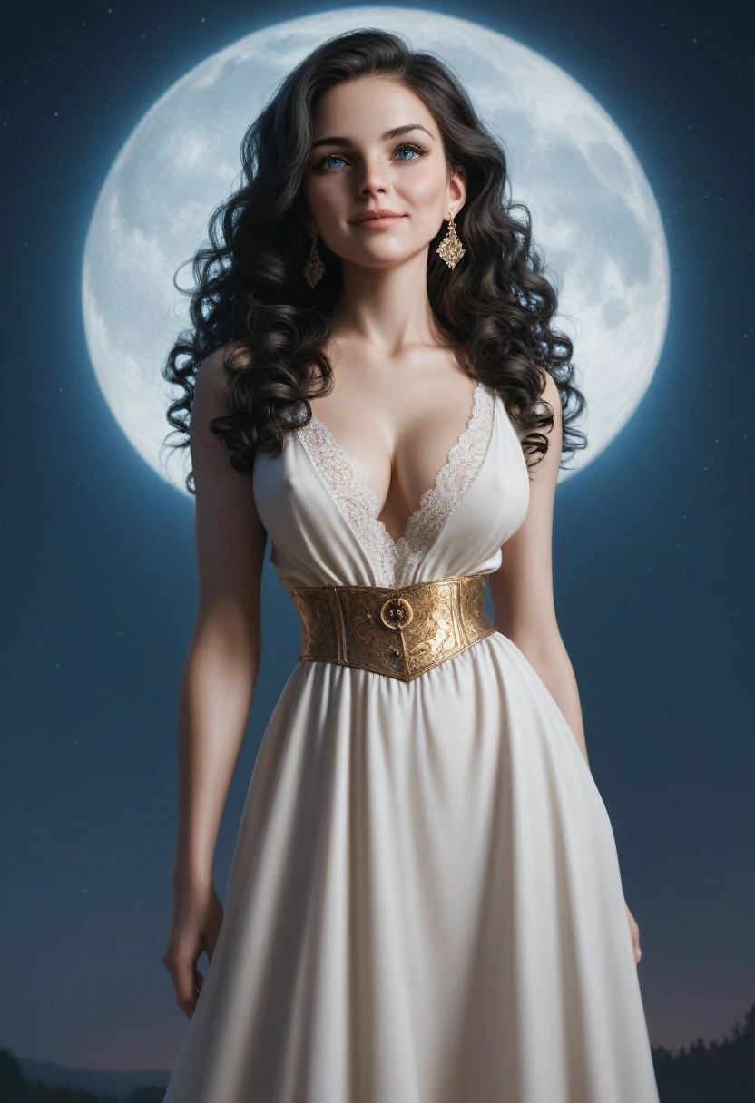 score_9, score_8_up, score_7_up, score_6_up, rating: safe, 1girl, solo, (black_hair:1.5), wavy_hair, jewelry, dress, blue_eyes, earrings, (long_hair:1.5), looking_at_viewer, curly_hair, full_body, lips, lace, white_dress, gold_dress, (night:1.3), cxqz8r, medieval_dress, medieval_landscape, fullmoon, rpg, (rape_face:1.3), narrow_waist, (skinny:1.3), (pale_skin:1.4), (awesome_face:1.5), (large_breasts:1.2)