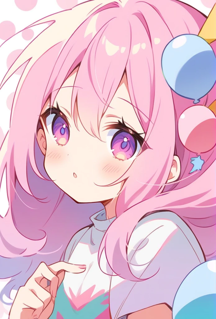 anime Pink Hair There's a little bit of purple in it short female Big Breasts 黒いひもの飾り naked Gentle face naked