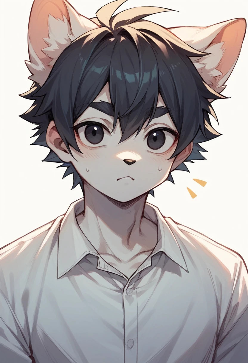 Anthropomorphic Cat，White shirt，4D anime style，black eyes，Anime Face