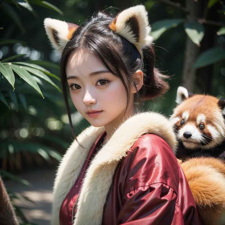 (8 k、Photos in RAW format、top quality、masterpiece:1.5)、(realistic、Photorealistic:1.5)、ultra detailed、超High resolution、lighting like in a movie、(((Idol, who loves red pandas)))、(((Japan  girls)))、(((Charming Japanese girl 16 years olcostume with a red panda image.)))、(Many red pandas:1.5)、cute smiling face、Fun and energetic atmosphere、dynamic angle、dynamic lighting