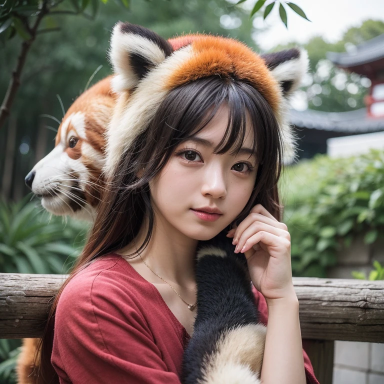 (8 k、Photos in RAW format、top quality、masterpiece:1.5)、(realistic、Photorealistic:1.5)、ultra detailed、超High resolution、lighting like in a movie、(((Idol, who loves red pandas)))、(((Japan  girls)))、(((Charming Japanese girl 16 years olcostume with a red panda image.)))、(Many red pandas:1.5)、cute smiling face、Fun and energetic atmosphere、dynamic angle、dynamic lighting