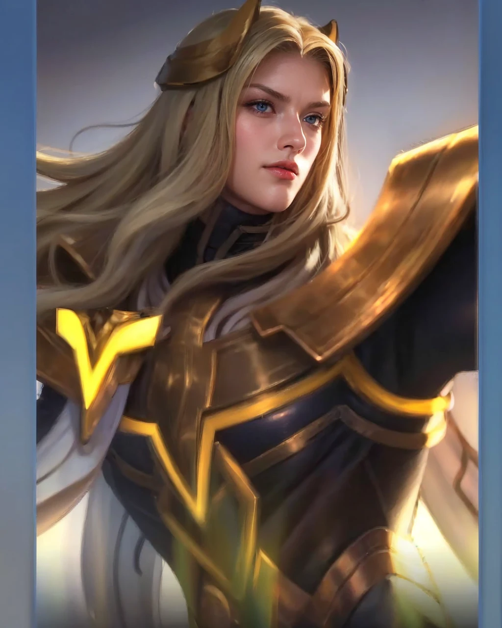Best quality, masterpiece, ultra high res, (photorealistic:1.4), raw photo, 1girl, blonde hair, blue eyes, detailed eyes and face, black suit, dynamic lighting, in the dark, deep shadow, low key, cowboy shot full-lenght body