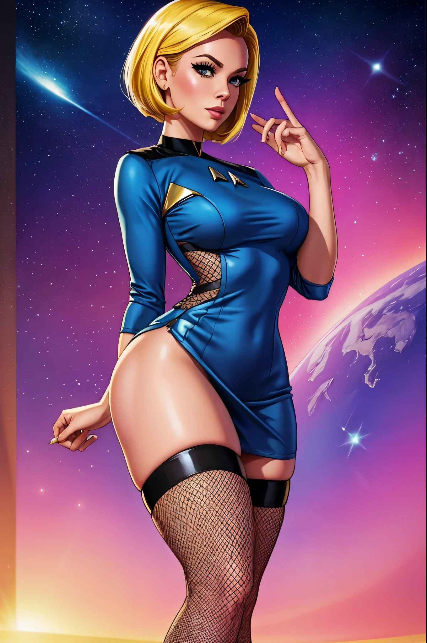 star trek, woman in short dress, pinup, fishnet stockings