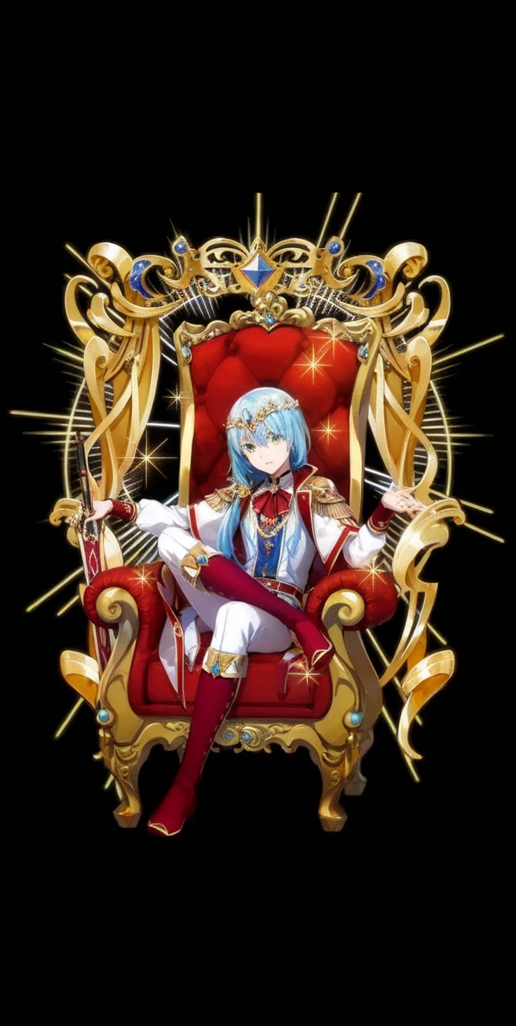 High resolution, more professional, 4k, background, ،Male, anime, character, action, king of a kingdom on a throne 