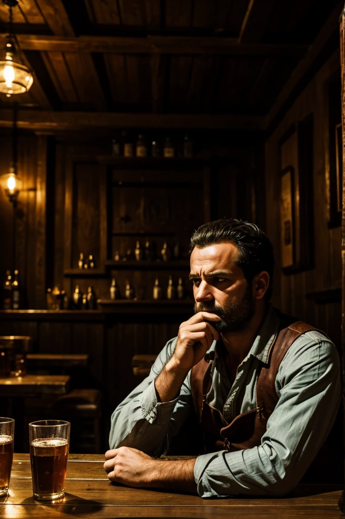 Lonely and sad man in a tavern.