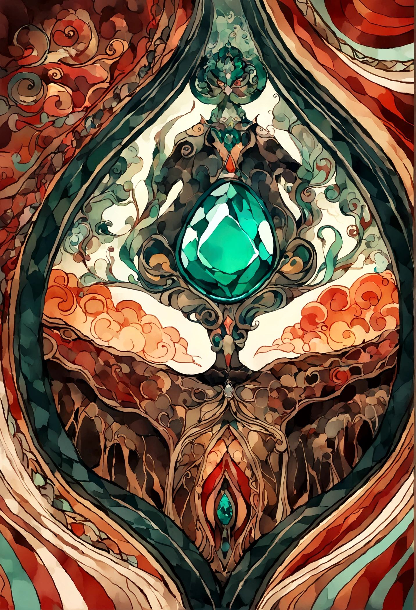 ((Chinese style，Immortal World，Xianxia World))，Mountain，Mist，(((Cave，)))mystery，(A prototype emerald，Rough Stone，flash)，nobody，Close-up，((Chinese style))