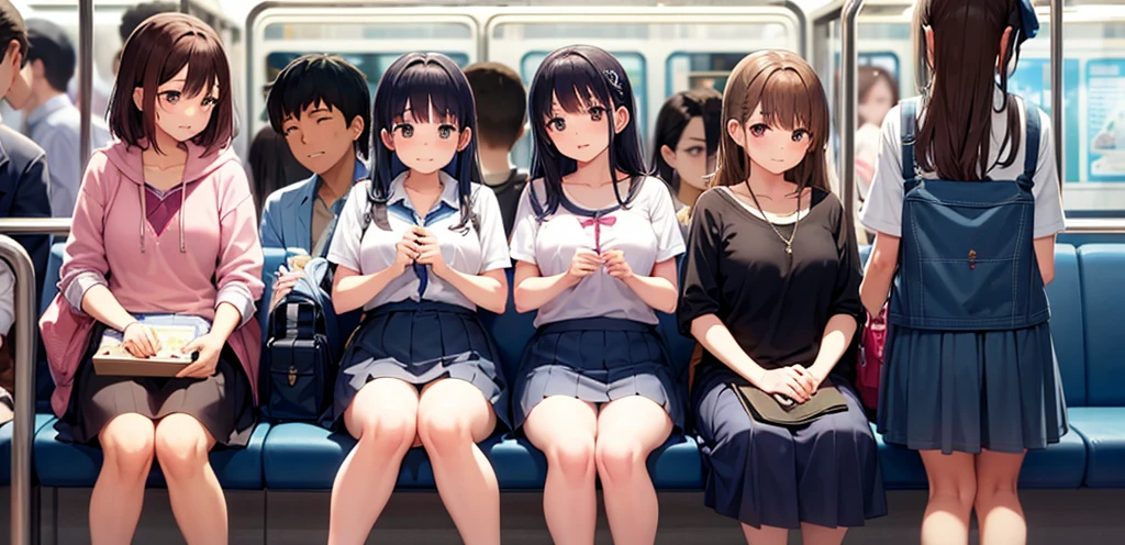 crowded train、high school girl、Summer clothes