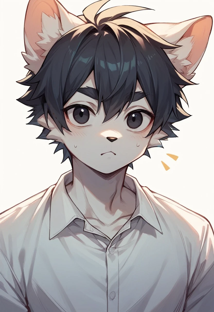 Anthropomorphic Cat,White shirt,4D anime style,black eyes,Anime Face