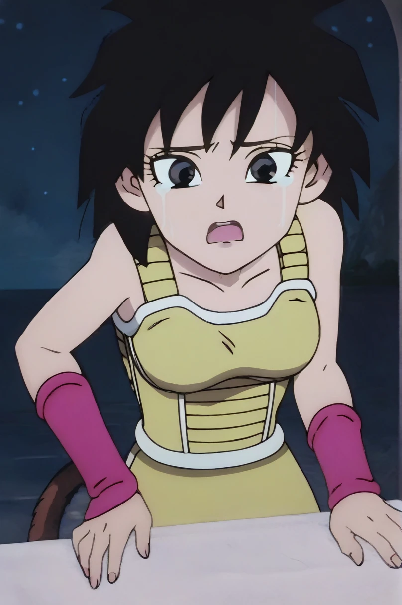 source_anime, score_9,score_8_up, score_7_up, ginedb, anime screencap,
1girl, solo, breasts, looking at viewer, open mouth, night, black hair, sand, bare shoulders, medium breasts, collarbone, upper body, teeth, black eyes, tearing up, fingernails, eyelashes, pink wristband, d:, saiyan armor, green skirt, eyebrows, green saiyan armor, moonlight, Cuerpo sexy, culo sexy, naked