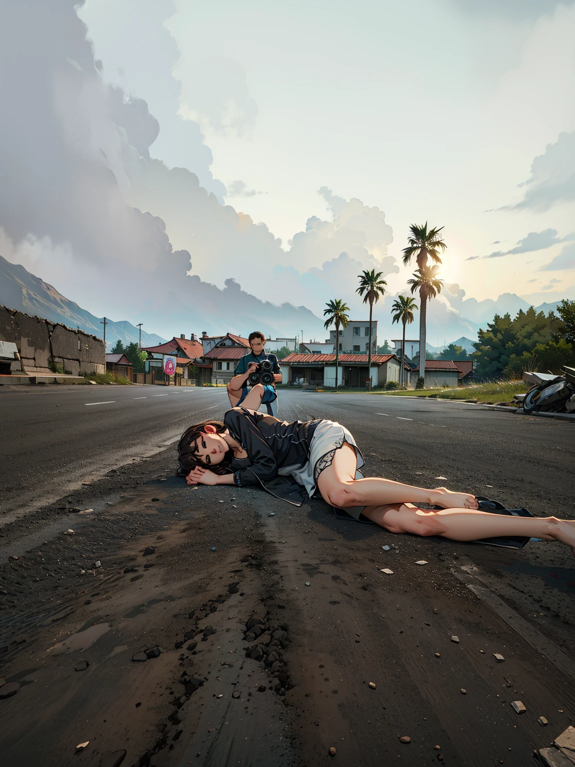 (extremely detailed CG unity 8k wallpaper), the most beautiful artwork in the world, photographer lay down on the ground, shoot moment
