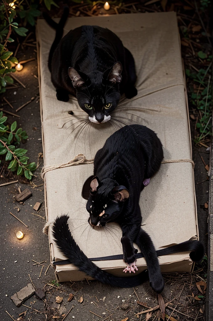 Black cat brings a lay witch a dead mouse it caught as a present